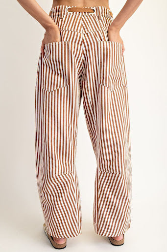 Striped Drawstring Barrel Pants