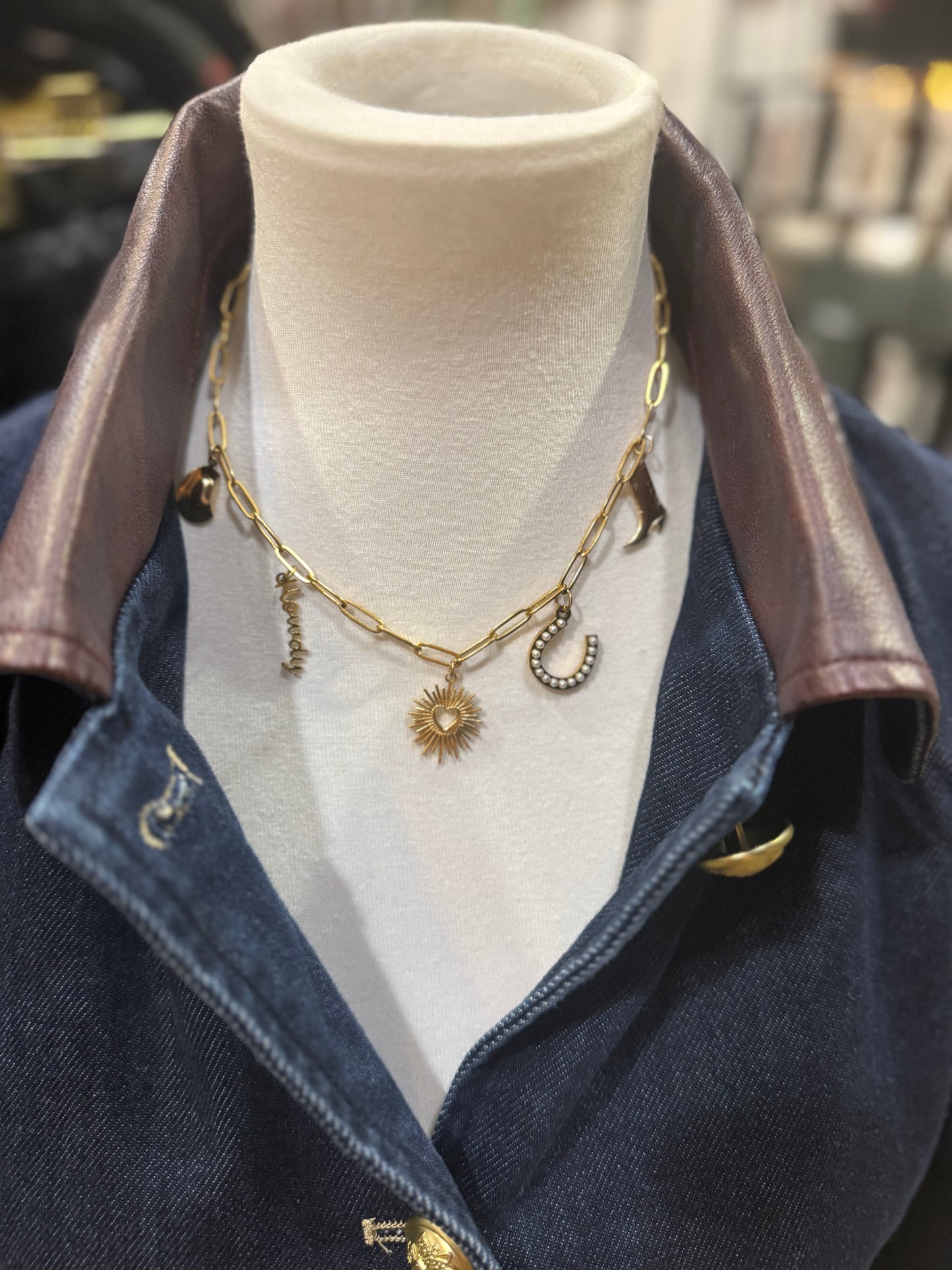 She's From Texas Charm Necklace - Gold