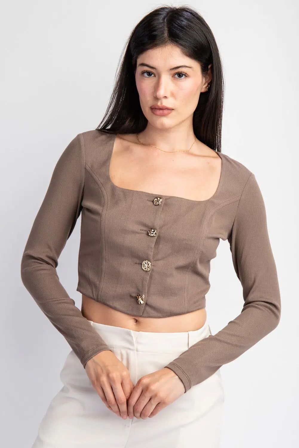 Mocha Ribbed Corset Top
